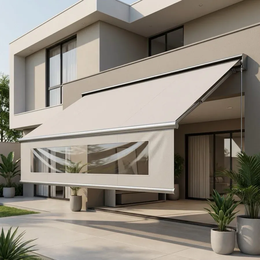 Detalhe de aplicação de Toldo Cortina de Lona PVC