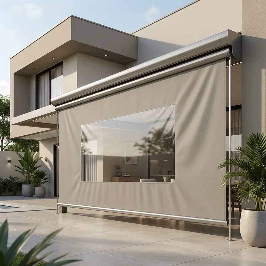 Toldo Cortina de Tela Screen em ambiente externo